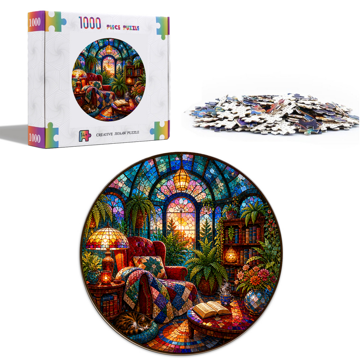 Whispering Reading Nook Conservatory Round Puzzle - puzzle product view