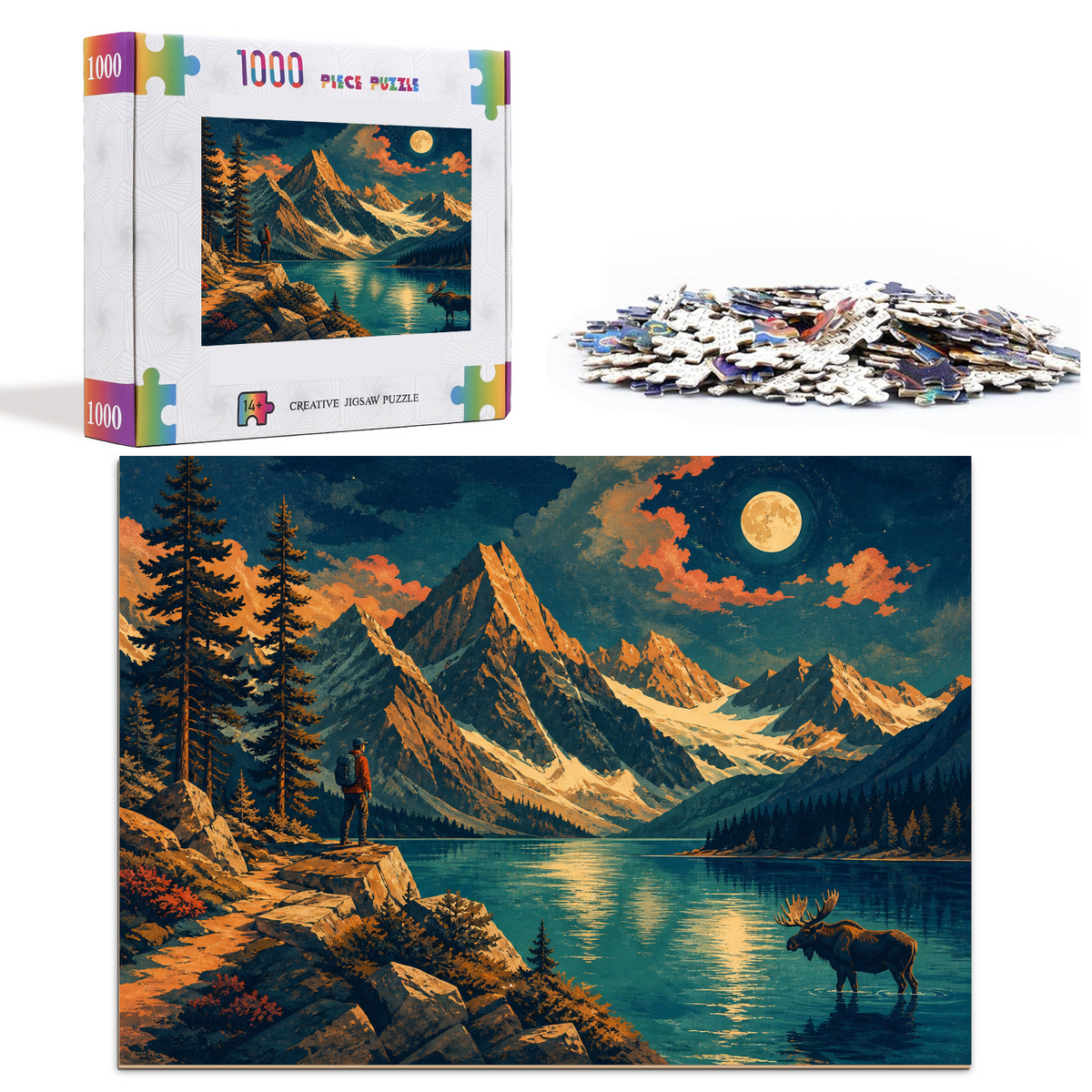 Moonlit Alpine Lake Landscape Puzzle - puzzle product view