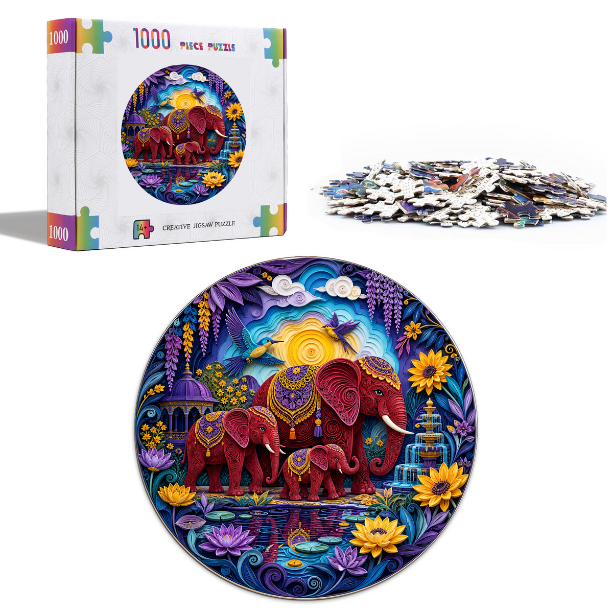 Crimson Elephant Garden Family Round Puzzle - puzzle product view
