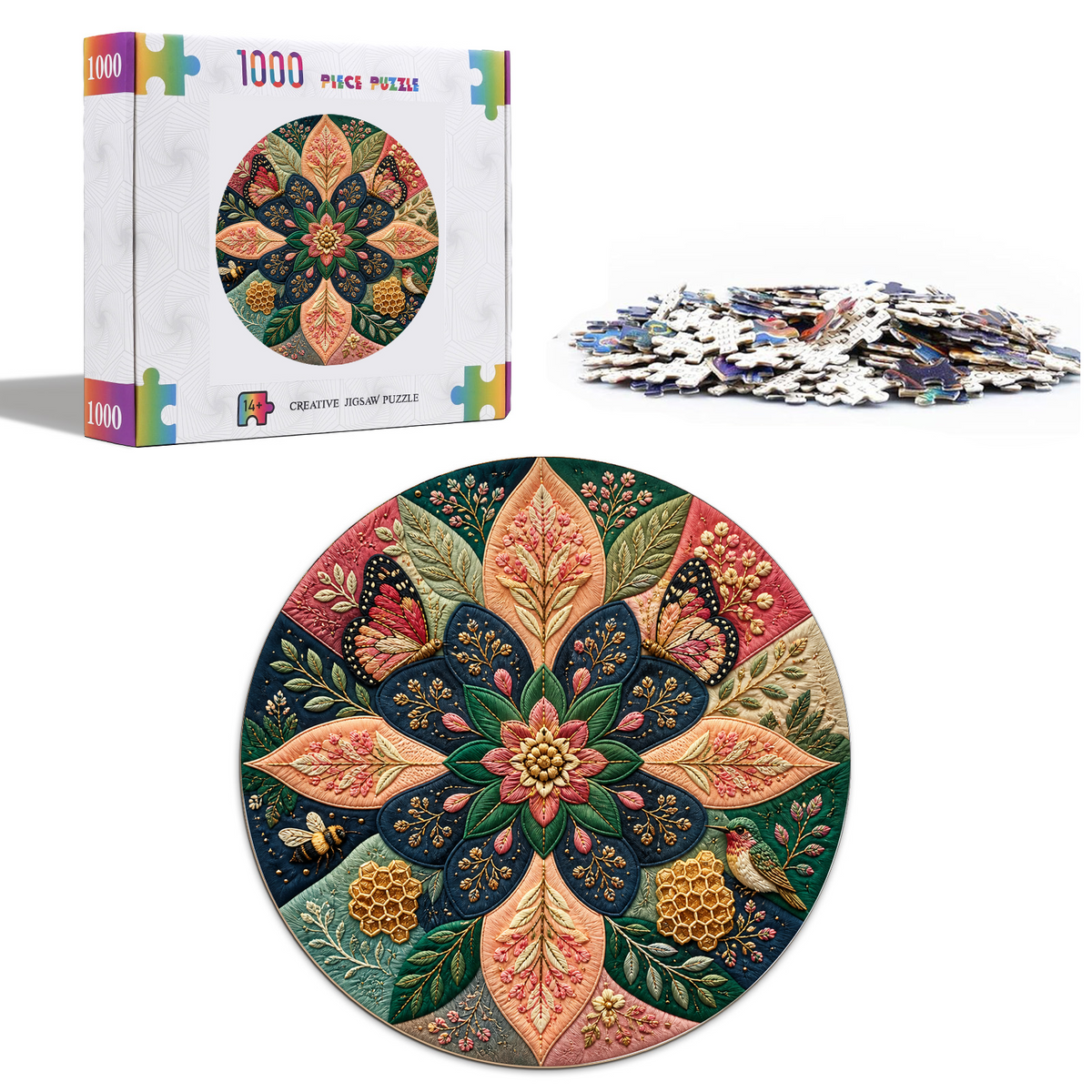 Honeyed Botanical Kaleidoscope Round Puzzle - puzzle product view