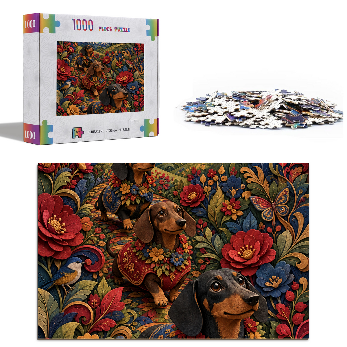 Aurora Dachshund Flower Parade Portrait Puzzle - puzzle product view