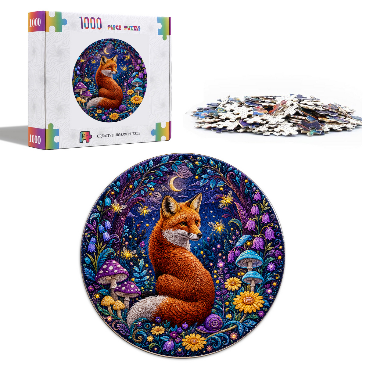 Twilight Fox and Firefly Grove Round Puzzle - puzzle product view