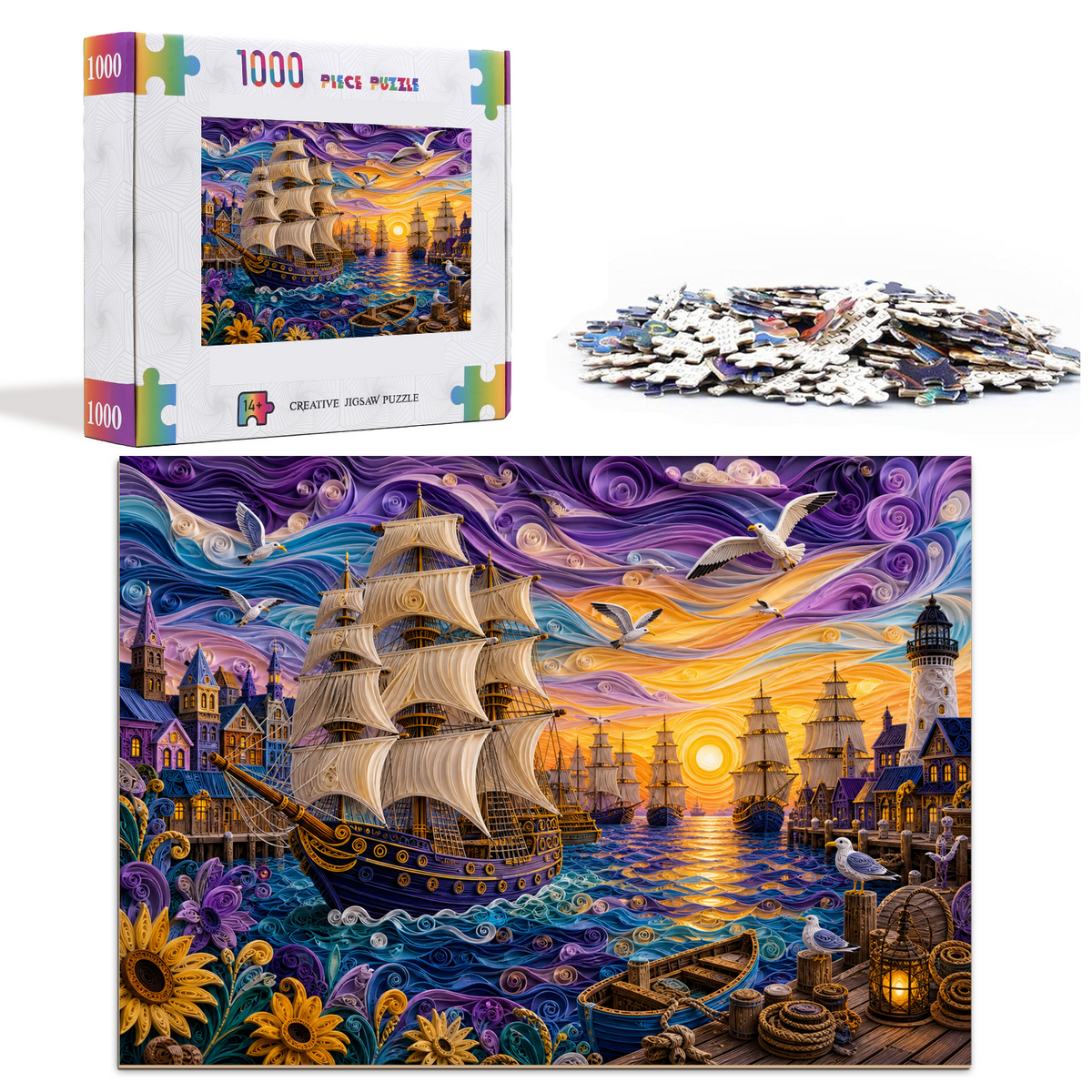 Whispering Harbor of Tall Ships Landscape Puzzle - puzzle product view