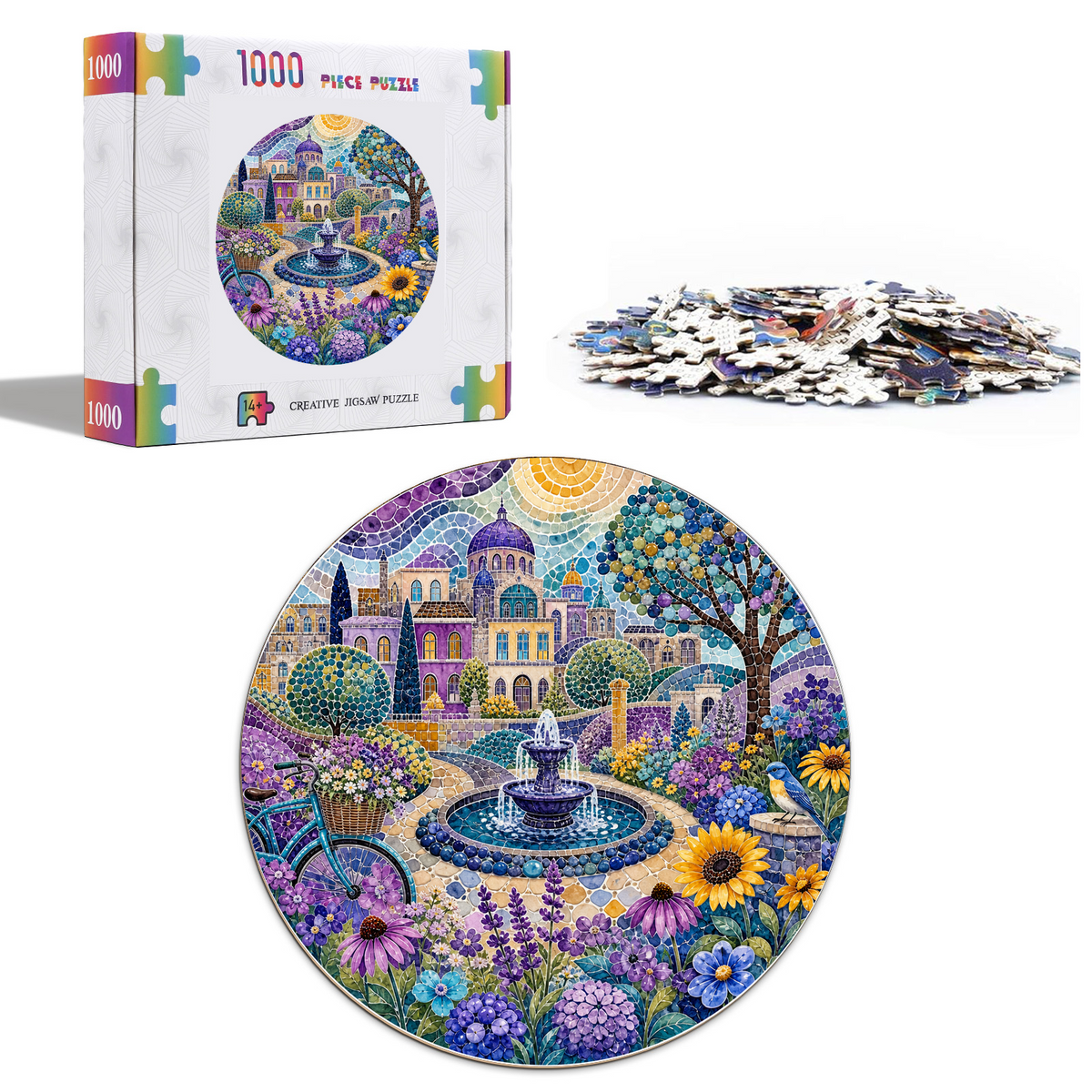 Wildflower Watercolor City Garden Round Puzzle - puzzle product view