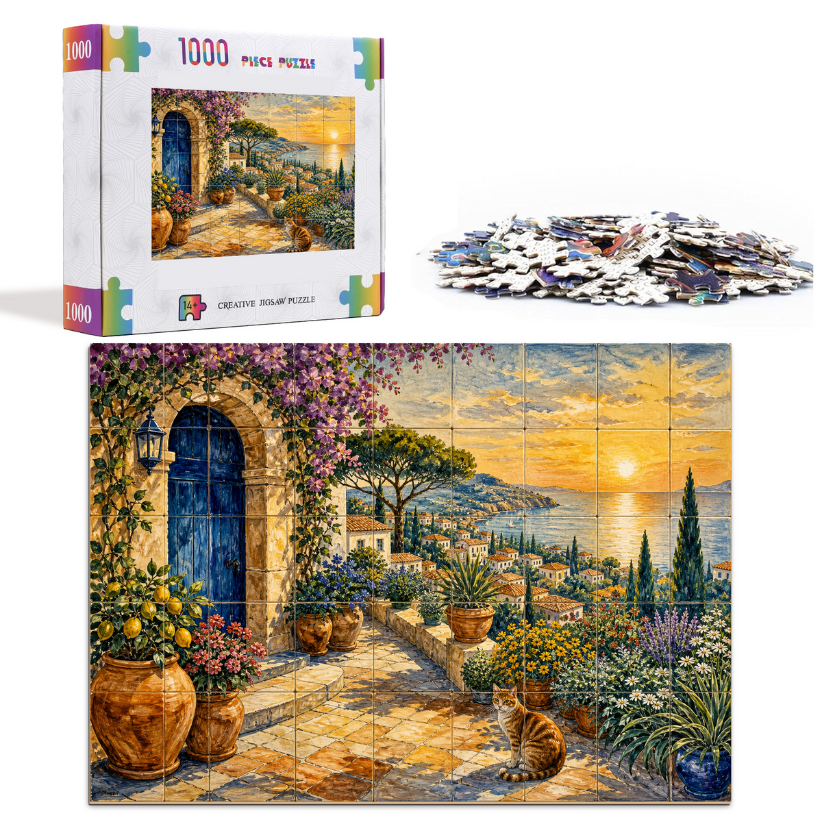 Golden-Hour Garden Courtyard Landscape Puzzle - puzzle product view