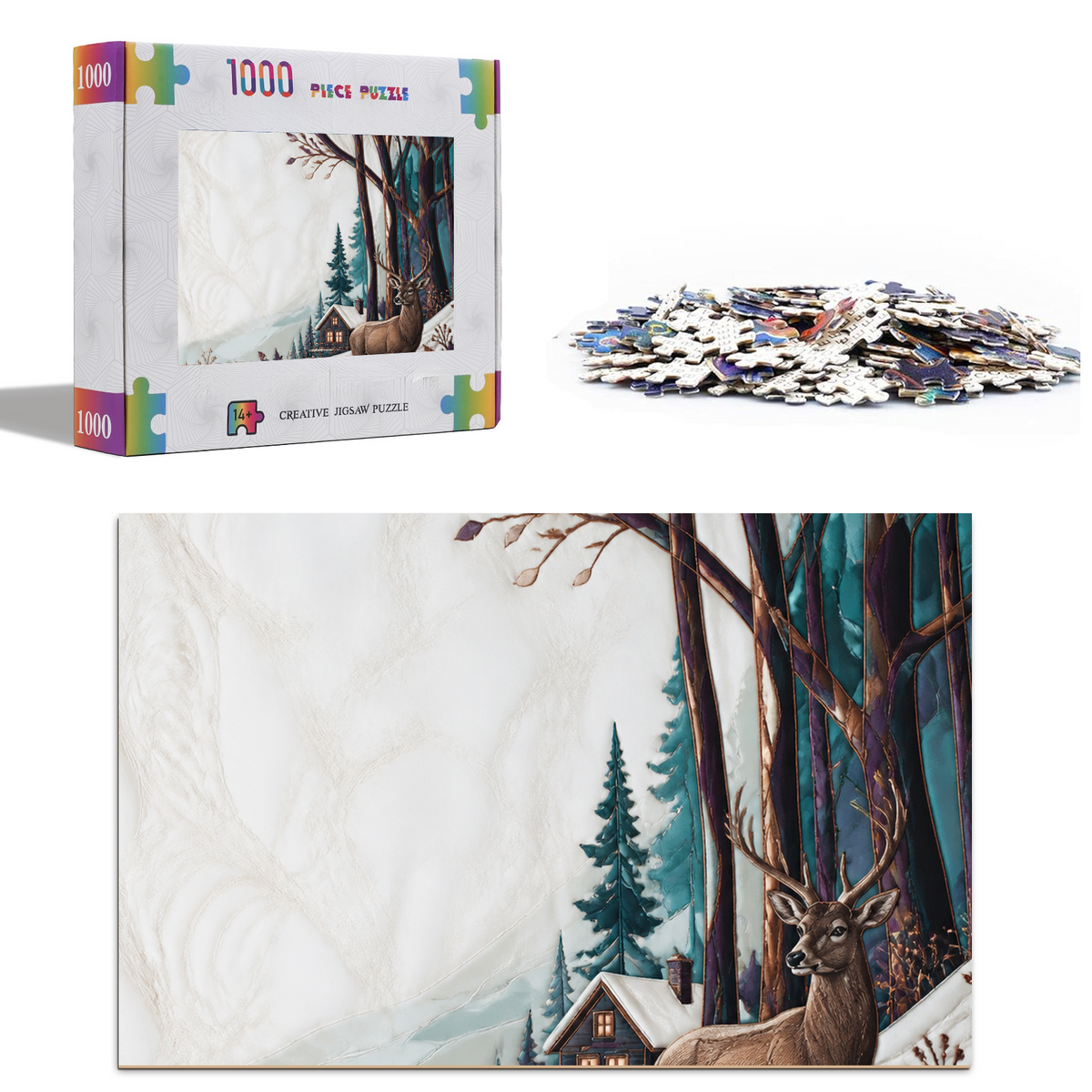 Luminous Stained Glass Forest Textile Quilt Portrait Puzzle - puzzle product view