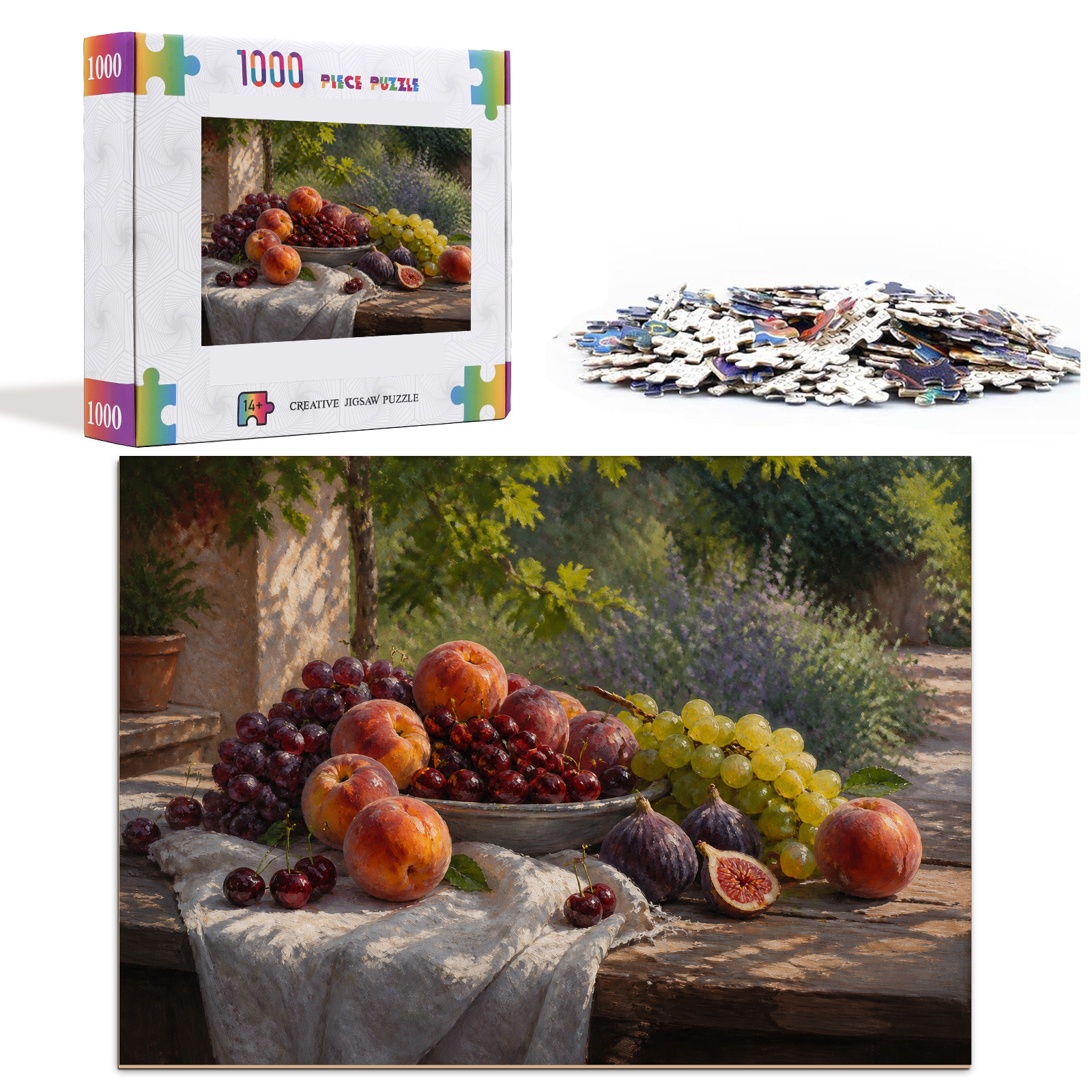 Quiet Summer Fruit Table Oil Impasto Landscape Puzzle - puzzle product view