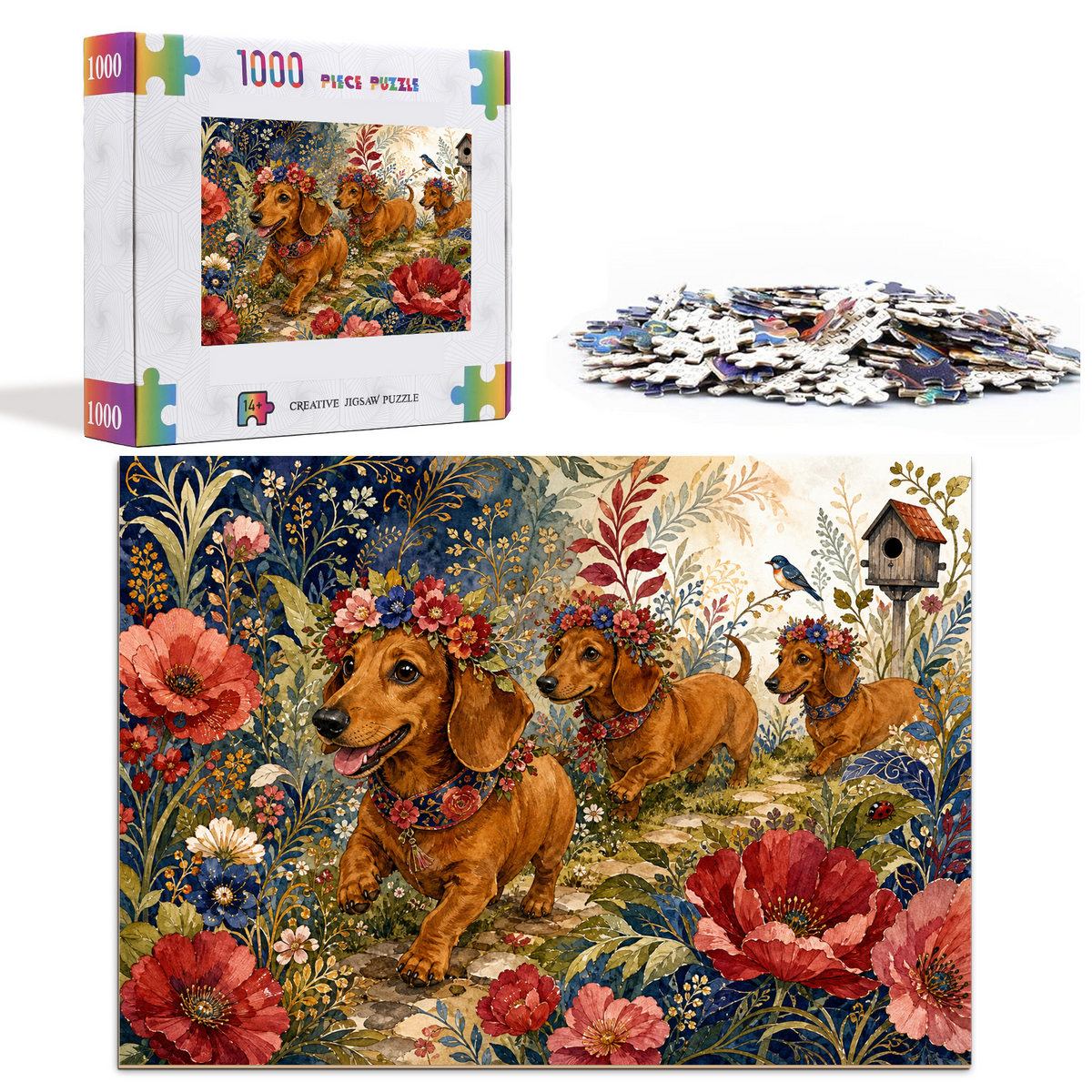 Amber Dachshund Flower Parade Landscape Puzzle - puzzle product view