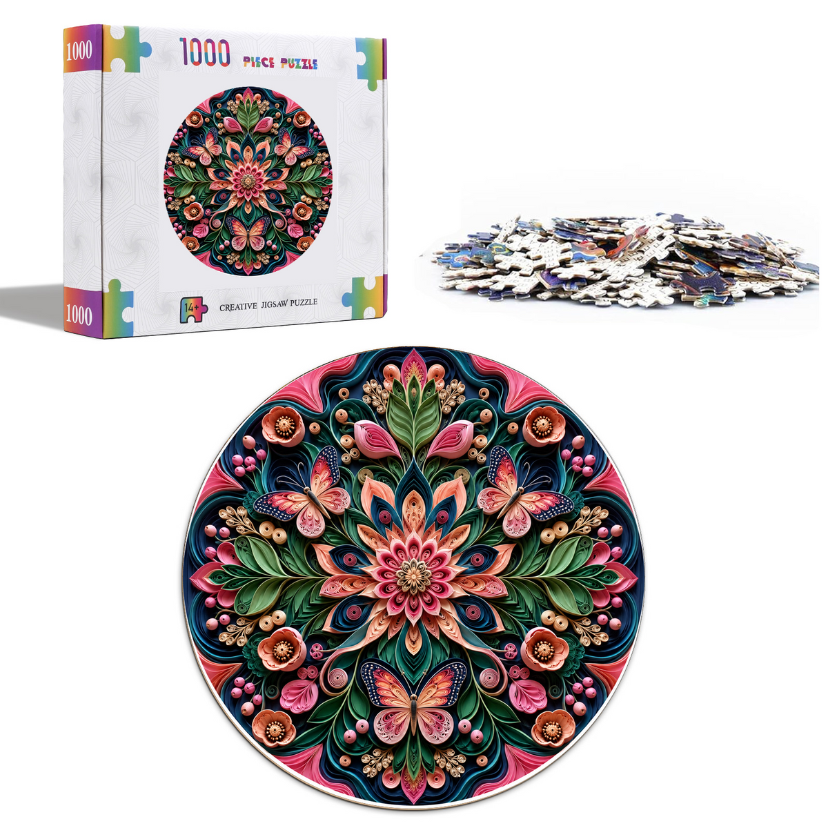 Wildflower Botanical Kaleidoscope Round Puzzle - puzzle product view