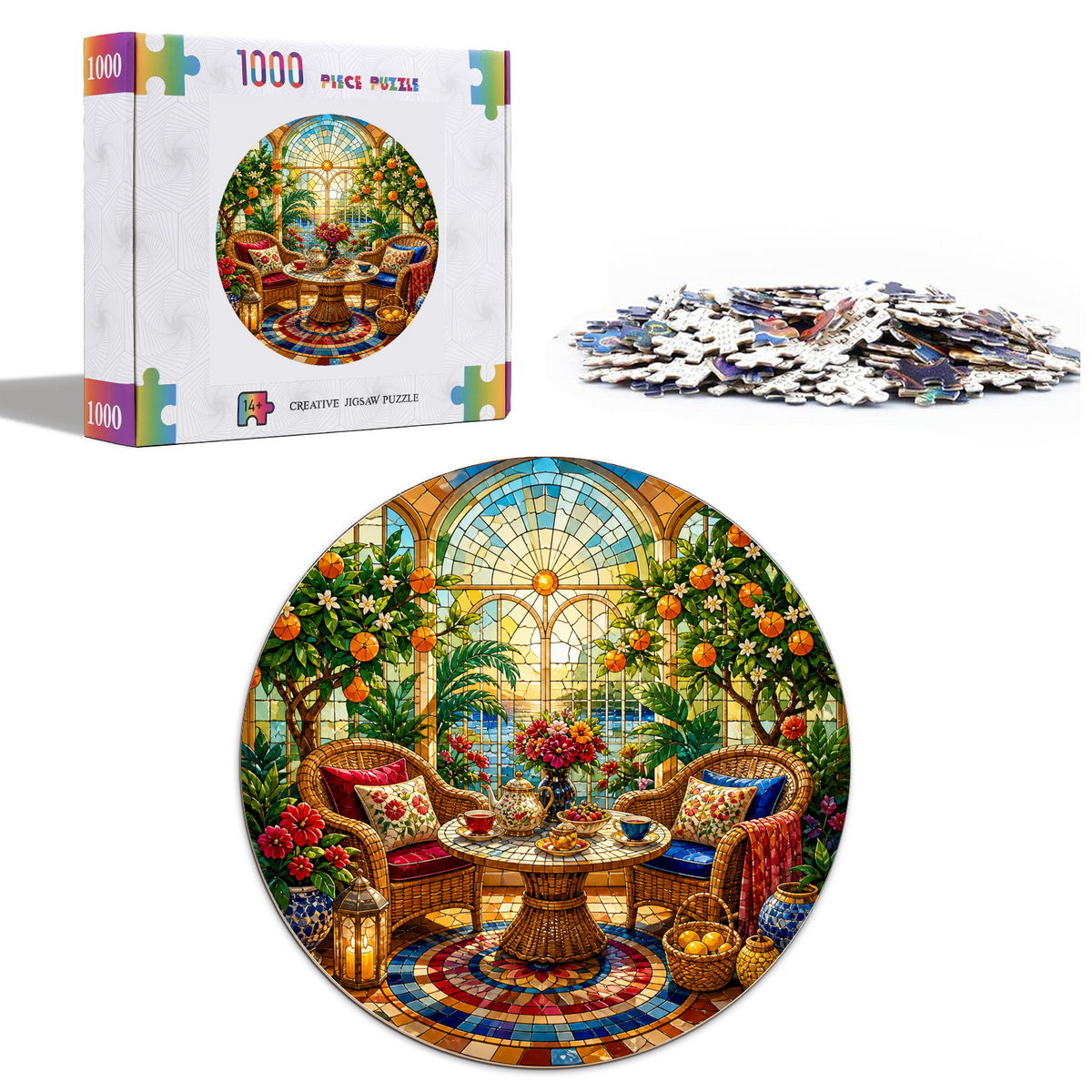 Golden Sunroom Tea Corner Round Puzzle - puzzle product view