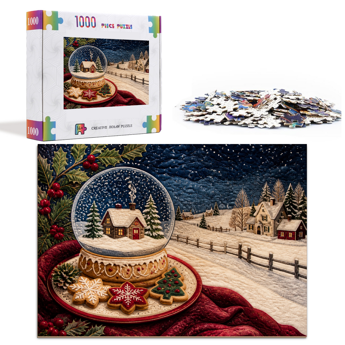 Luminous Snow Globe Cookie Table Textile Quilt Landscape Puzzle - puzzle product view