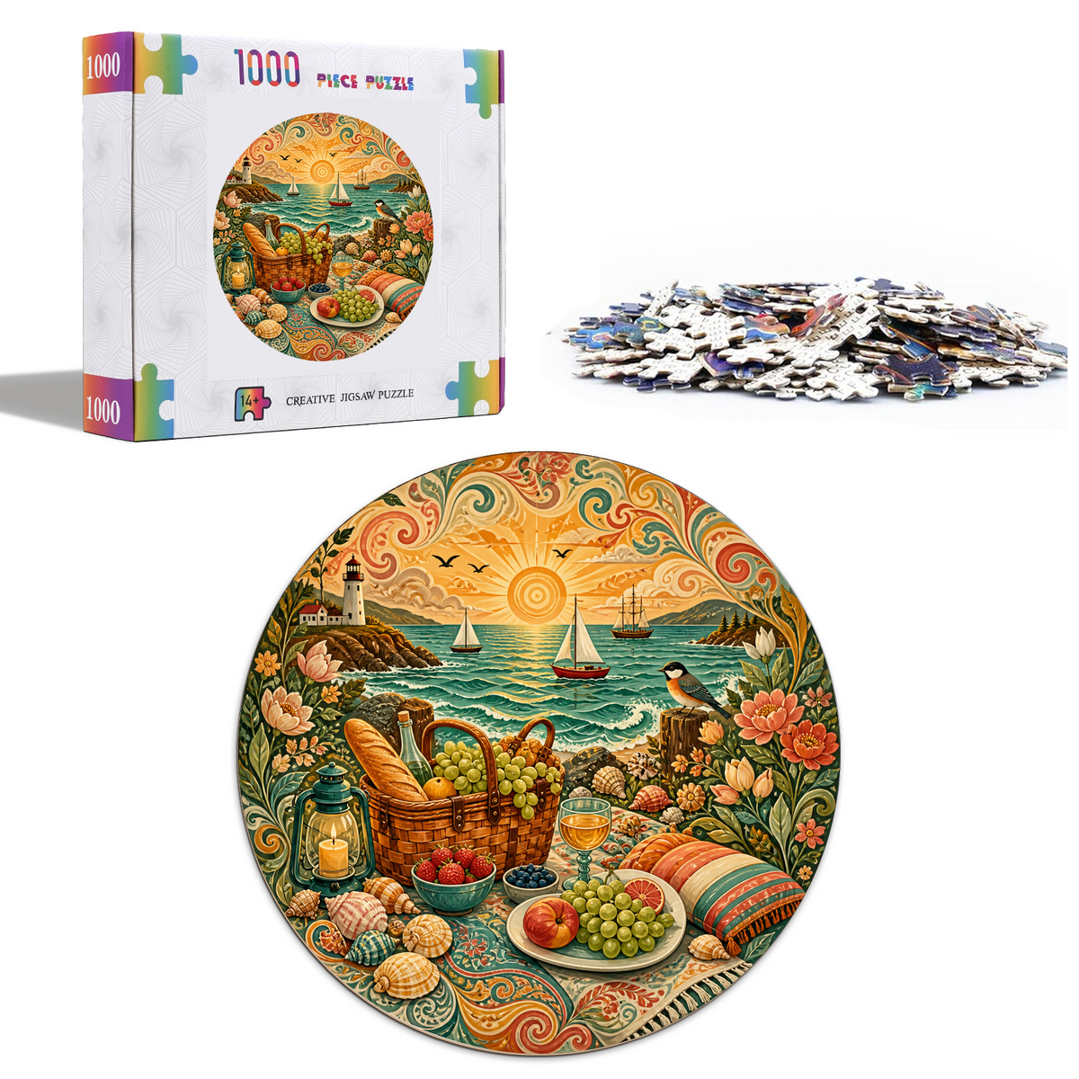 Aurora Coastal Picnic Feast Round Puzzle - puzzle product view