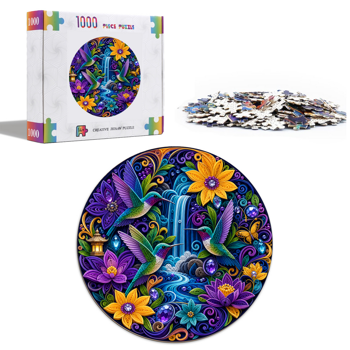 Radiant Hummingbird Jewel Garden Round Puzzle - puzzle product view