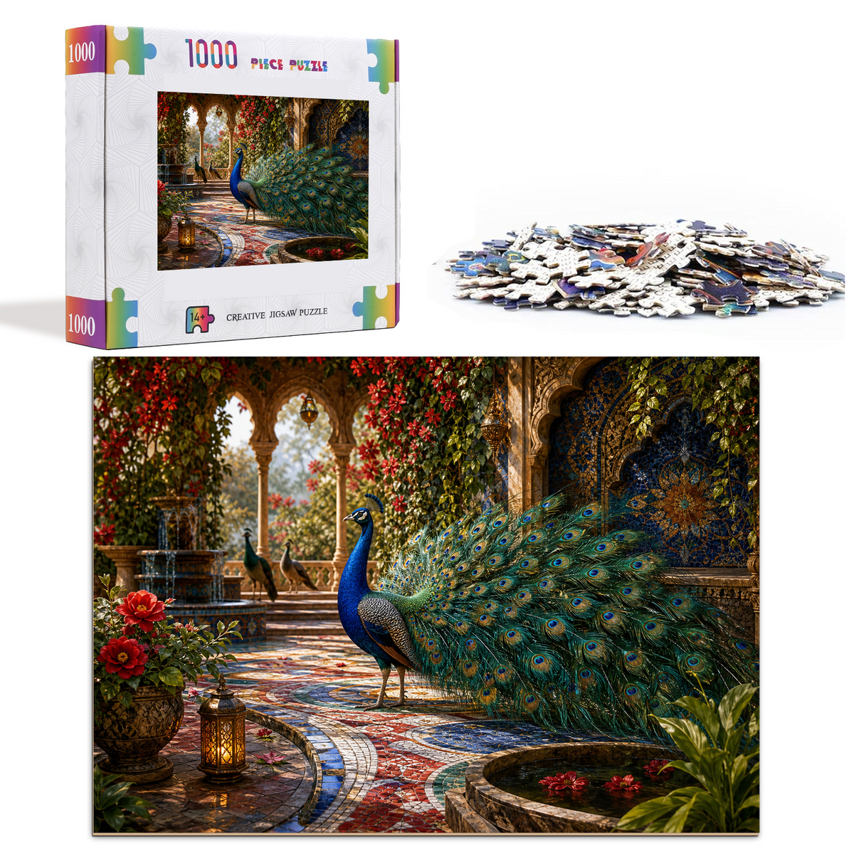 Secret Peacock Mosaic Court Landscape Puzzle - puzzle product view