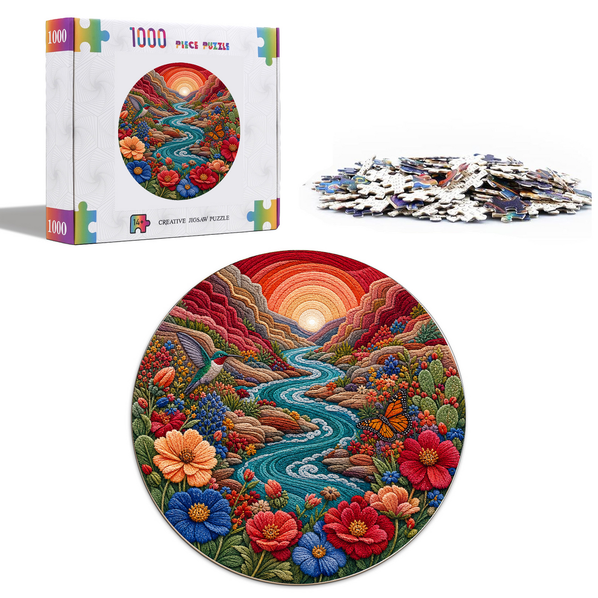 Dancing Wildflower Canyon River Round Puzzle - puzzle product view