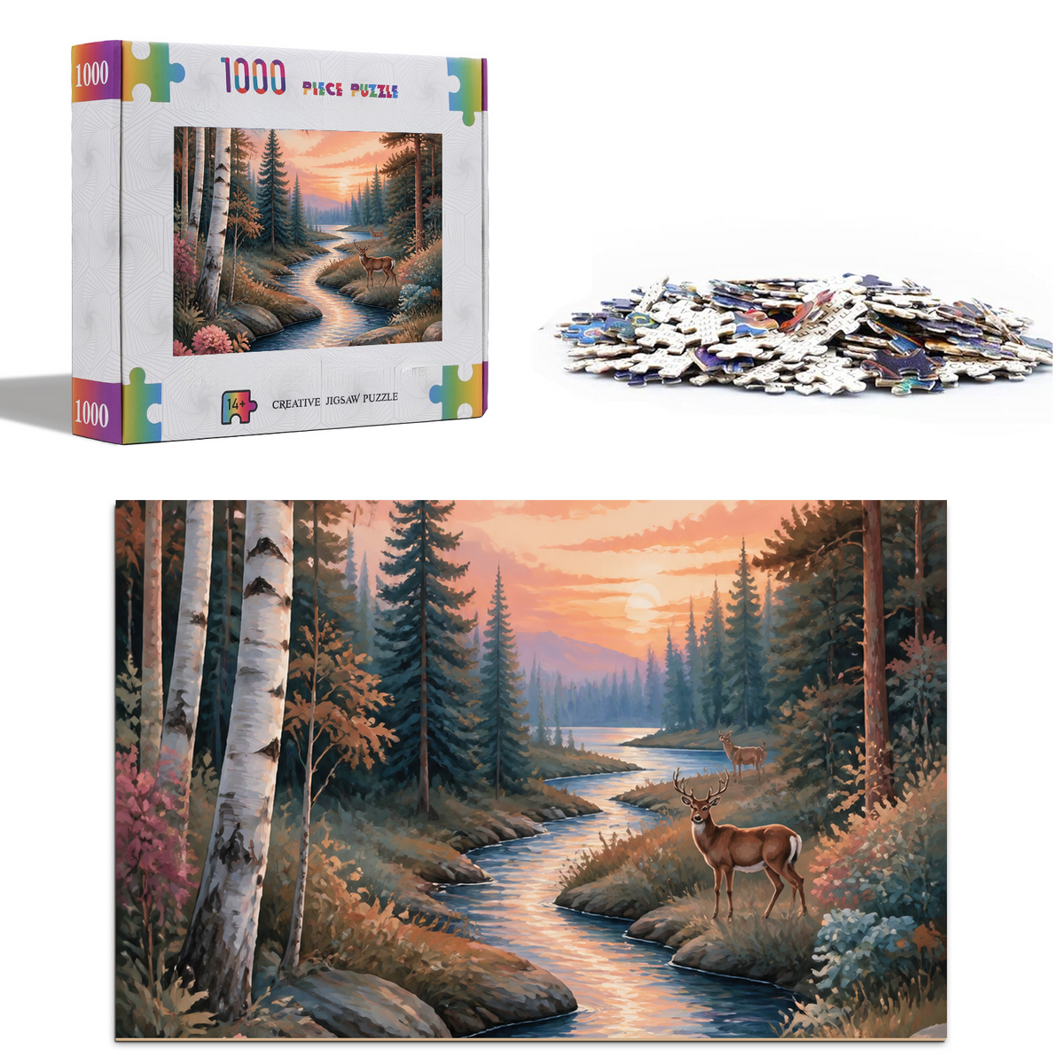 Story Rich Stained Glass Forest Mosaic Portrait Puzzle - puzzle product view