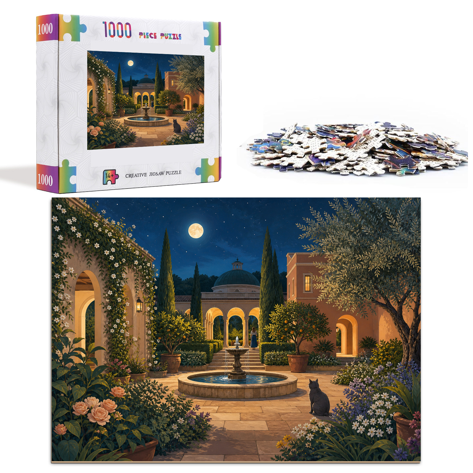 Moonlit Garden Courtyard Landscape Puzzle - puzzle product view