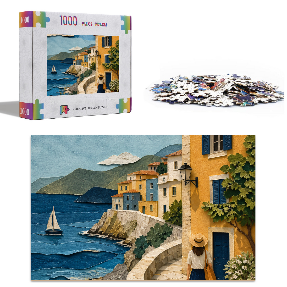 Quiet Painted Seaside Town Portrait Puzzle - puzzle product view