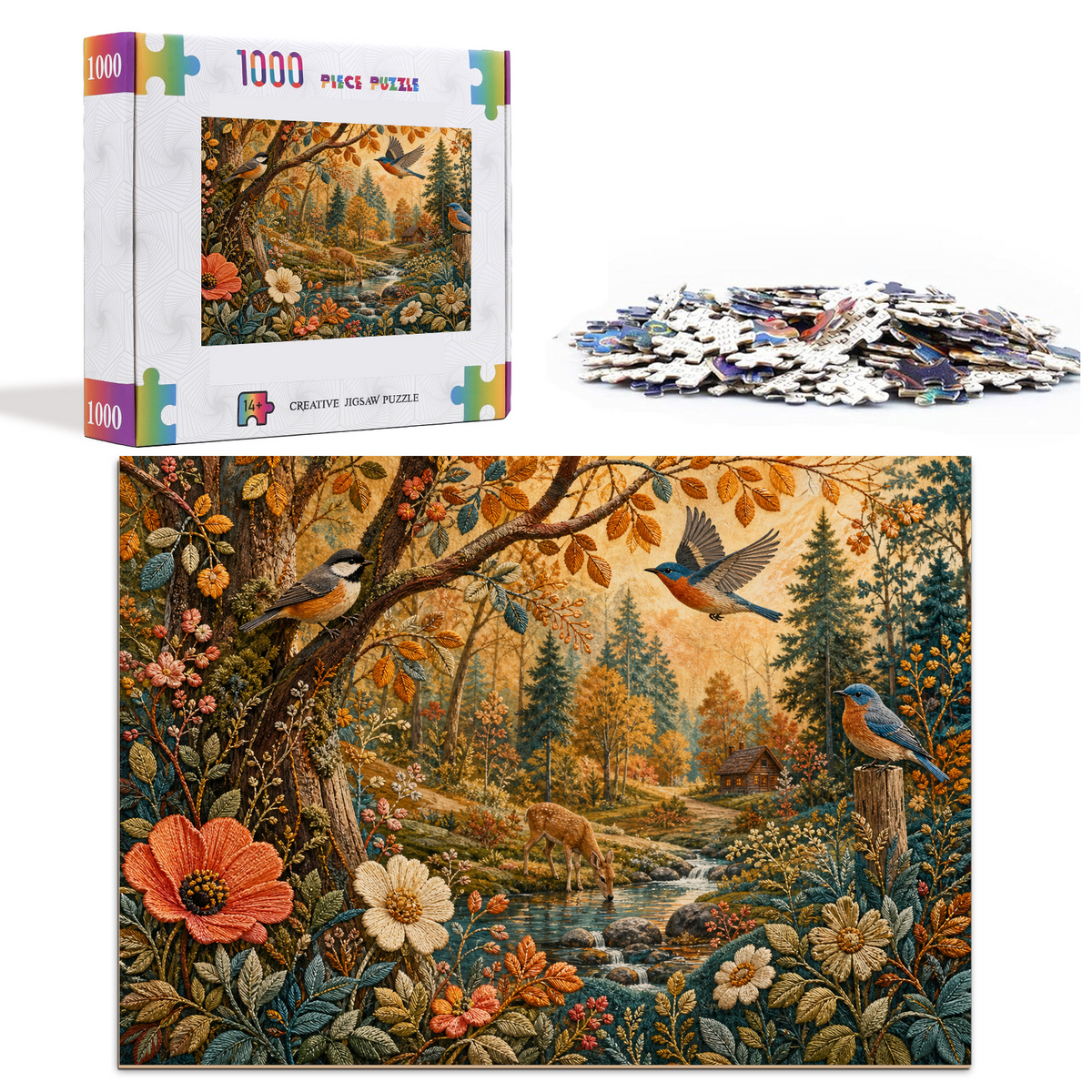 Amber Embroidered Woodland Landscape Puzzle - puzzle product view