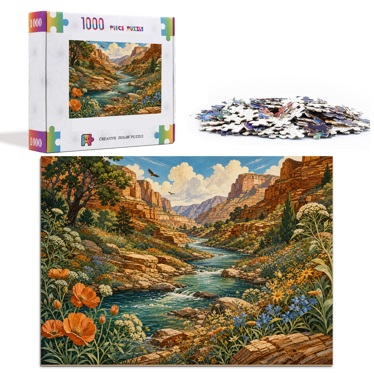 Amber Wildflower Canyon River Landscape Puzzle - puzzle product view