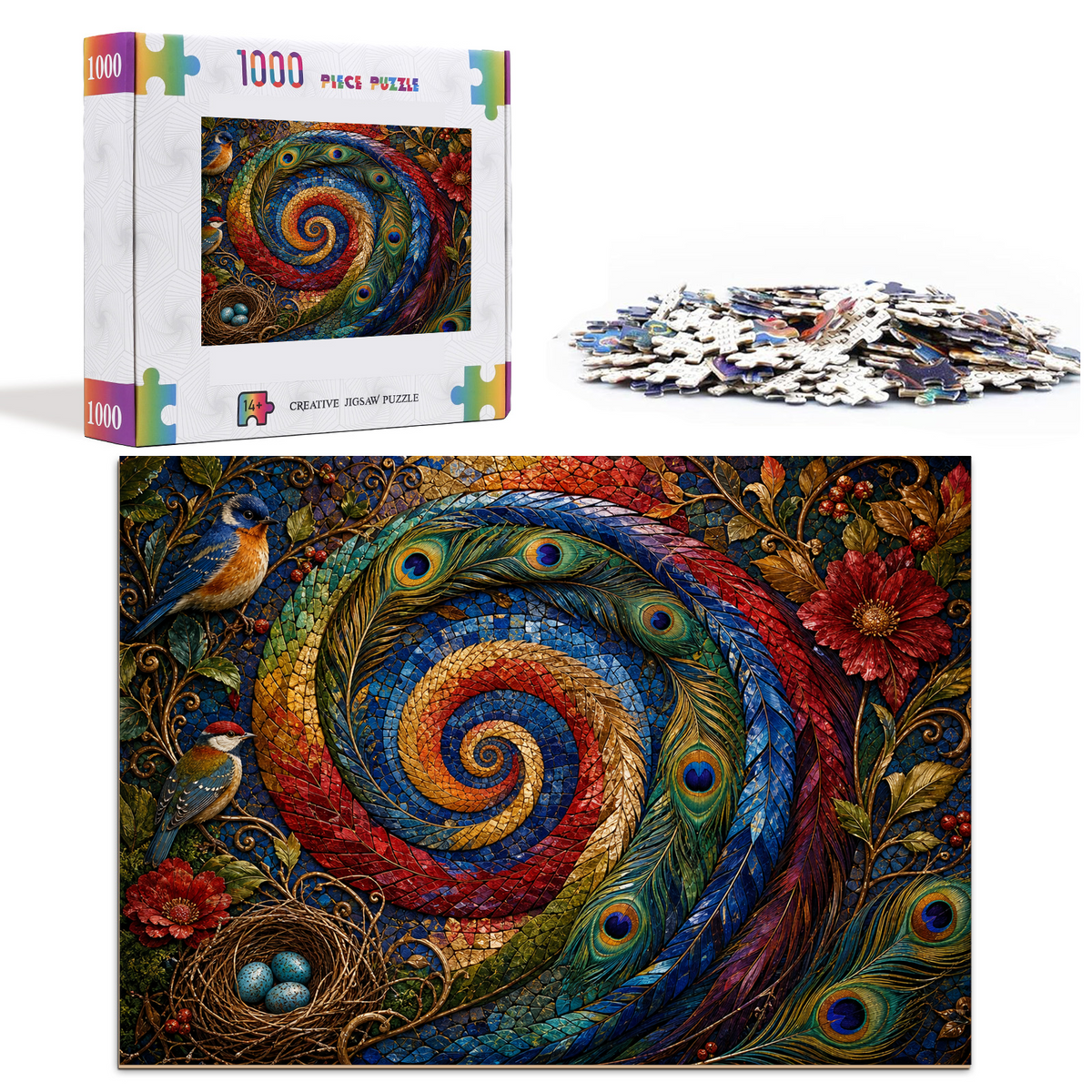 Amber Mosaic Feather Spiral Landscape Puzzle - puzzle product view