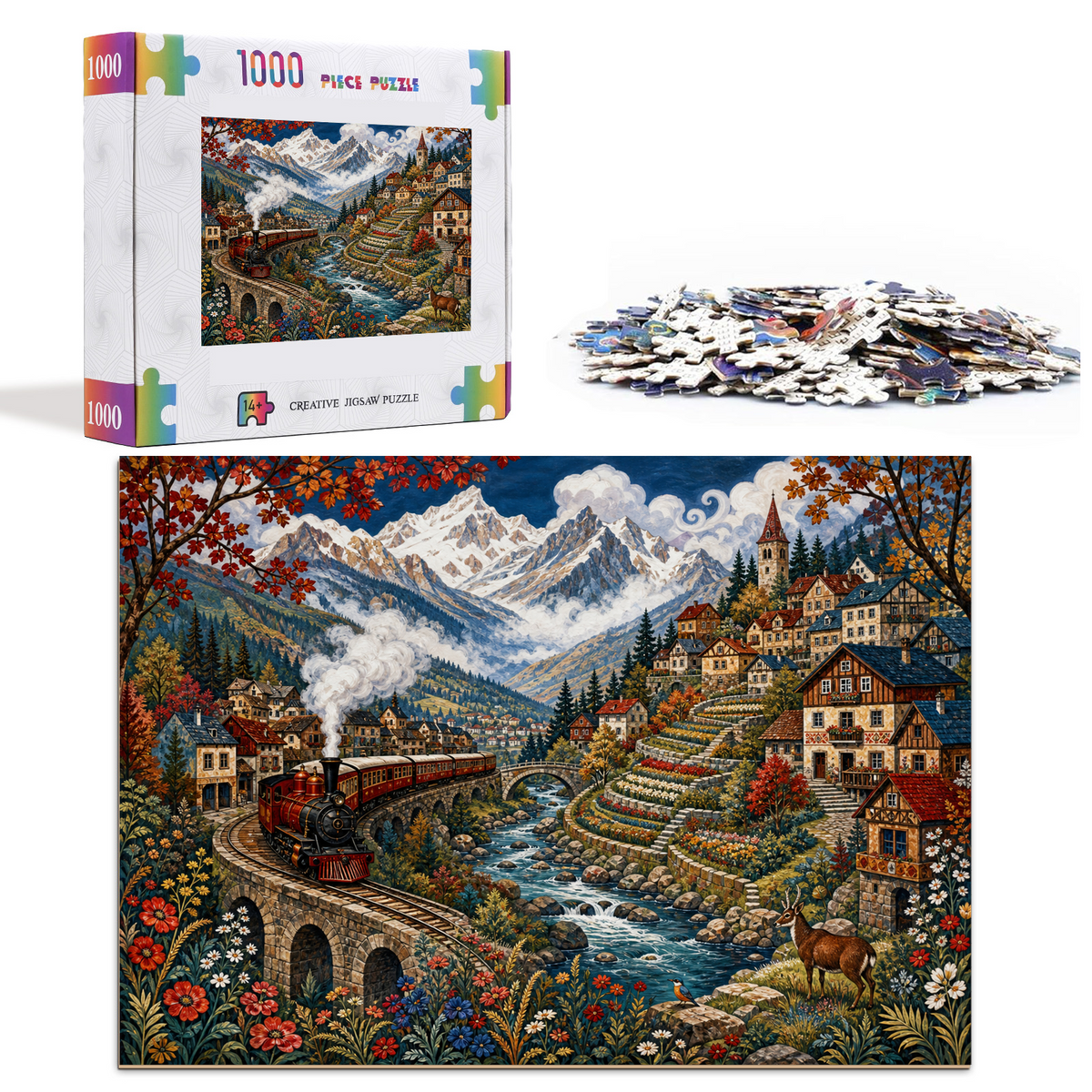 Misty Mountain Railway Town Landscape Puzzle - puzzle product view