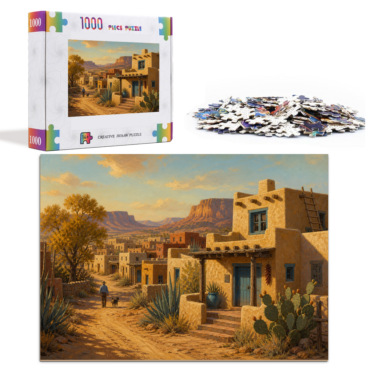 Golden-Hour Desert Adobe Town Landscape Puzzle - puzzle product view
