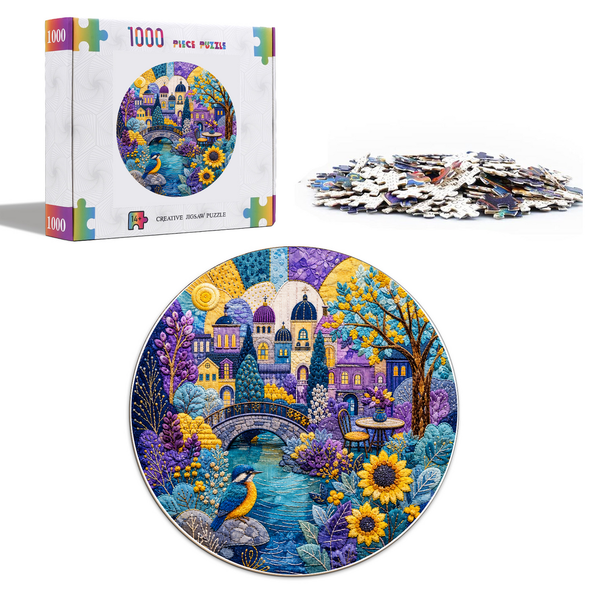 Whispering Watercolor City Garden Round Puzzle - puzzle product view