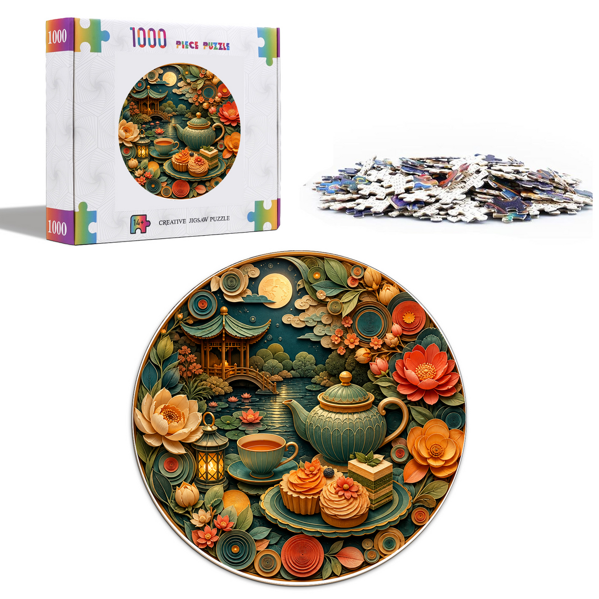 Sapphire Moonlight Tea Garden Round Puzzle - puzzle product view