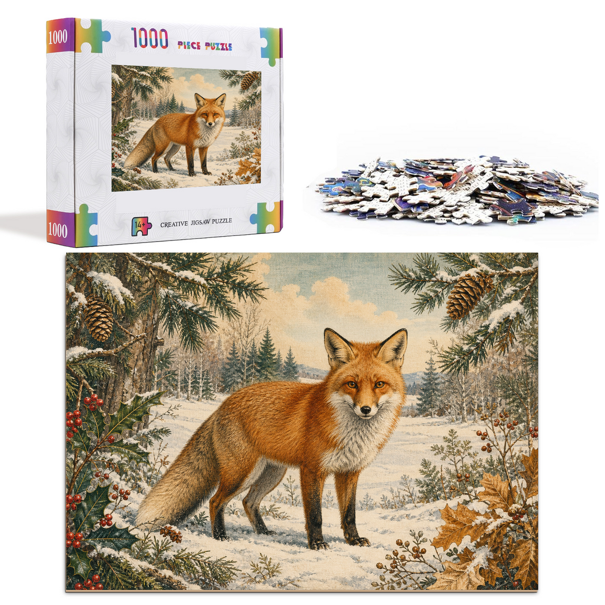 Vibrant Red Fox Landscape Puzzle - puzzle product view
