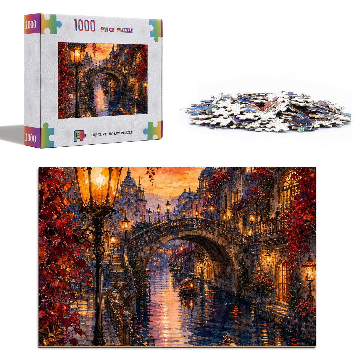 Amber Canal Lantern Quarter Portrait Puzzle - puzzle product view