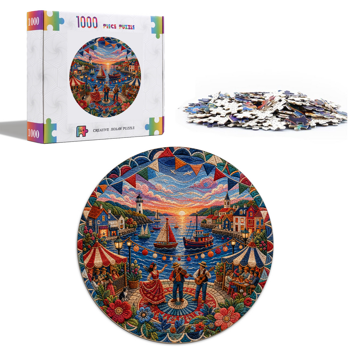 Twilight Coastal Summer Festival Round Puzzle - puzzle product view