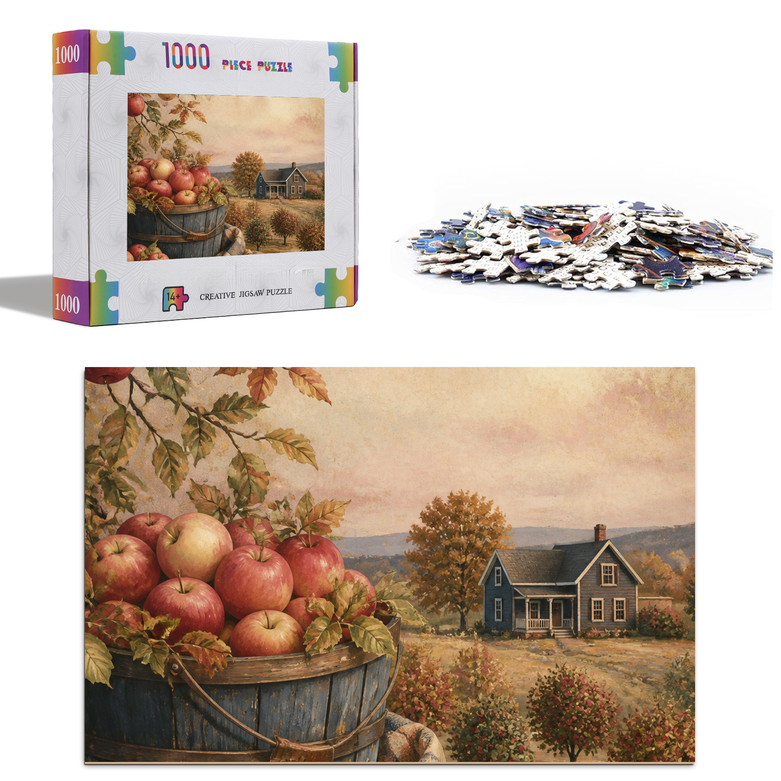 Sunlit Autumn Apple Orchard Folk Art Portrait Puzzle - puzzle product view