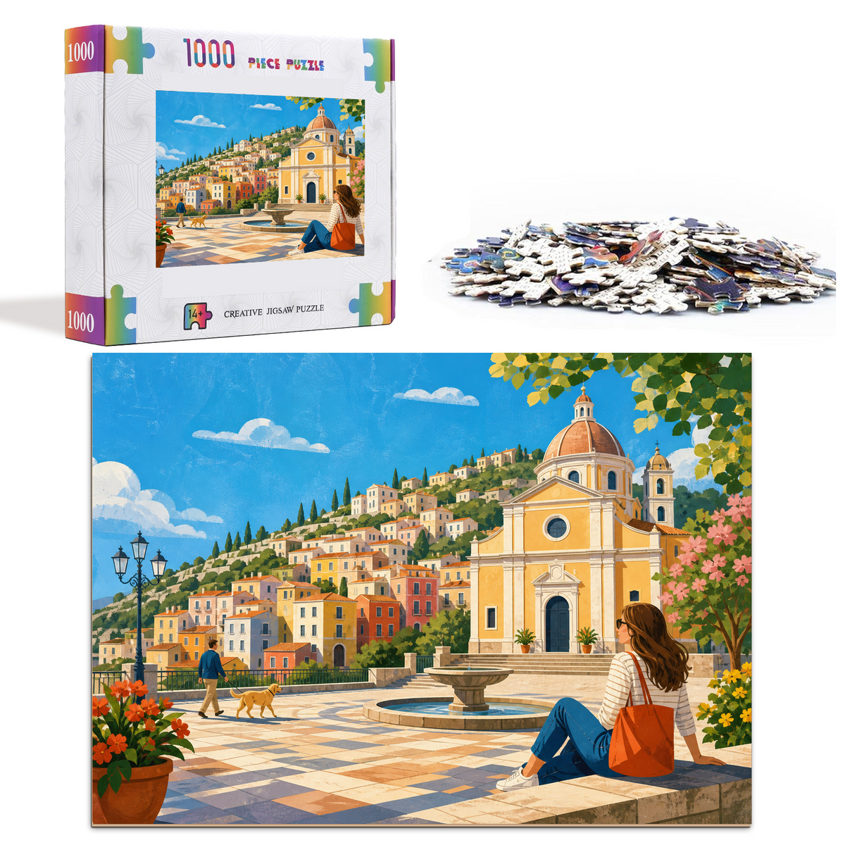 Luminous Hill Town Landscape Puzzle - puzzle product view