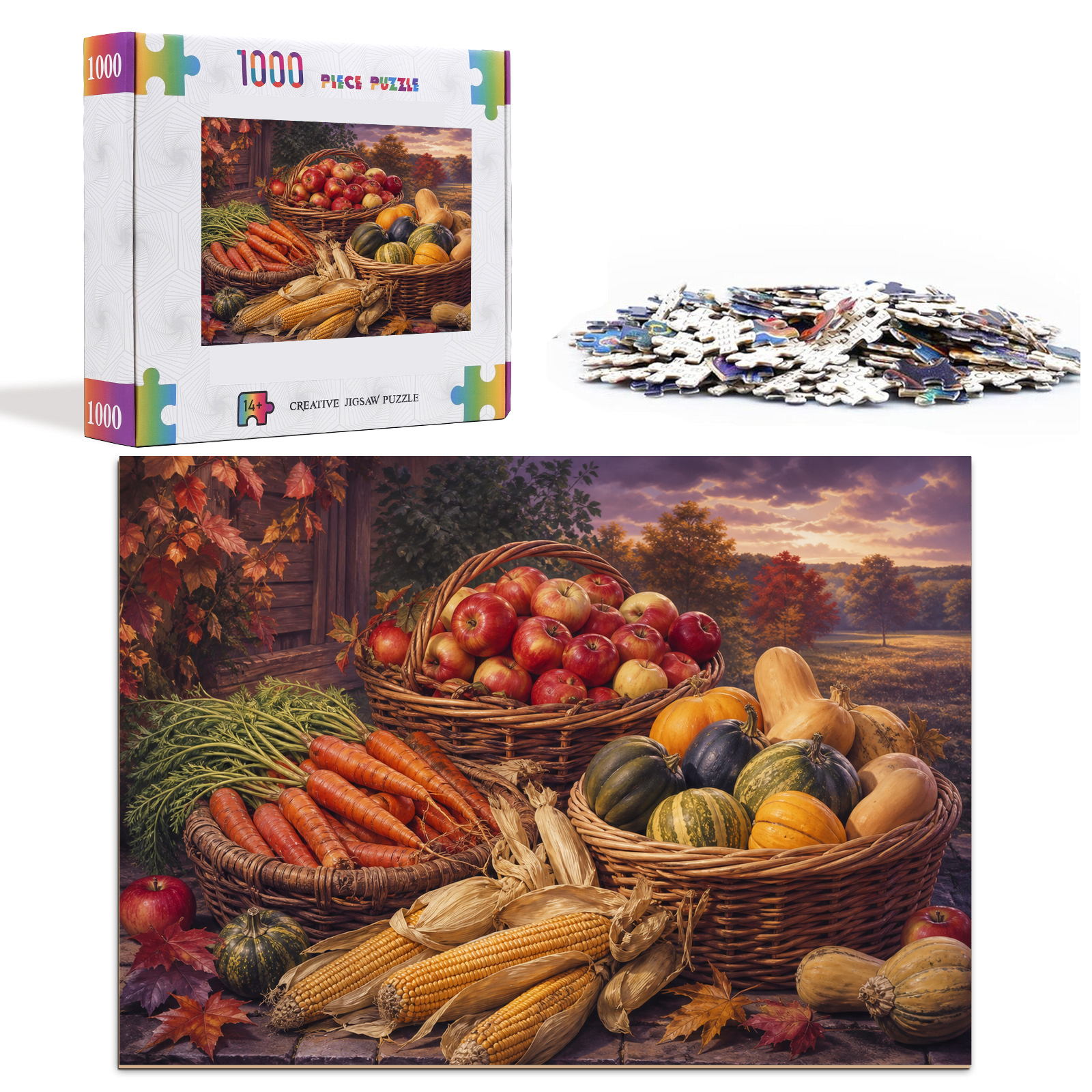 Golden Hour Farmers Market Baskets Botanical Lithograph Landscape - puzzle product view