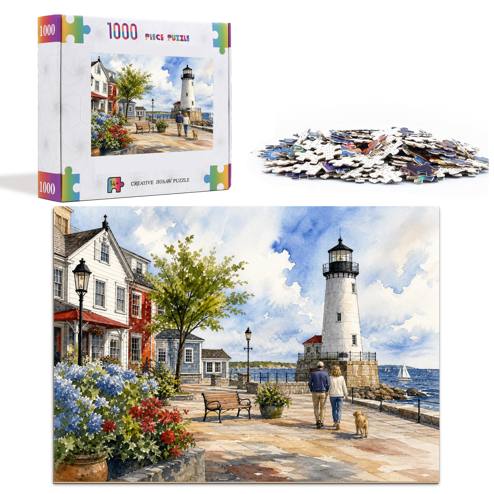 Story-Rich Lighthouse Harbor Landscape Puzzle - puzzle product view