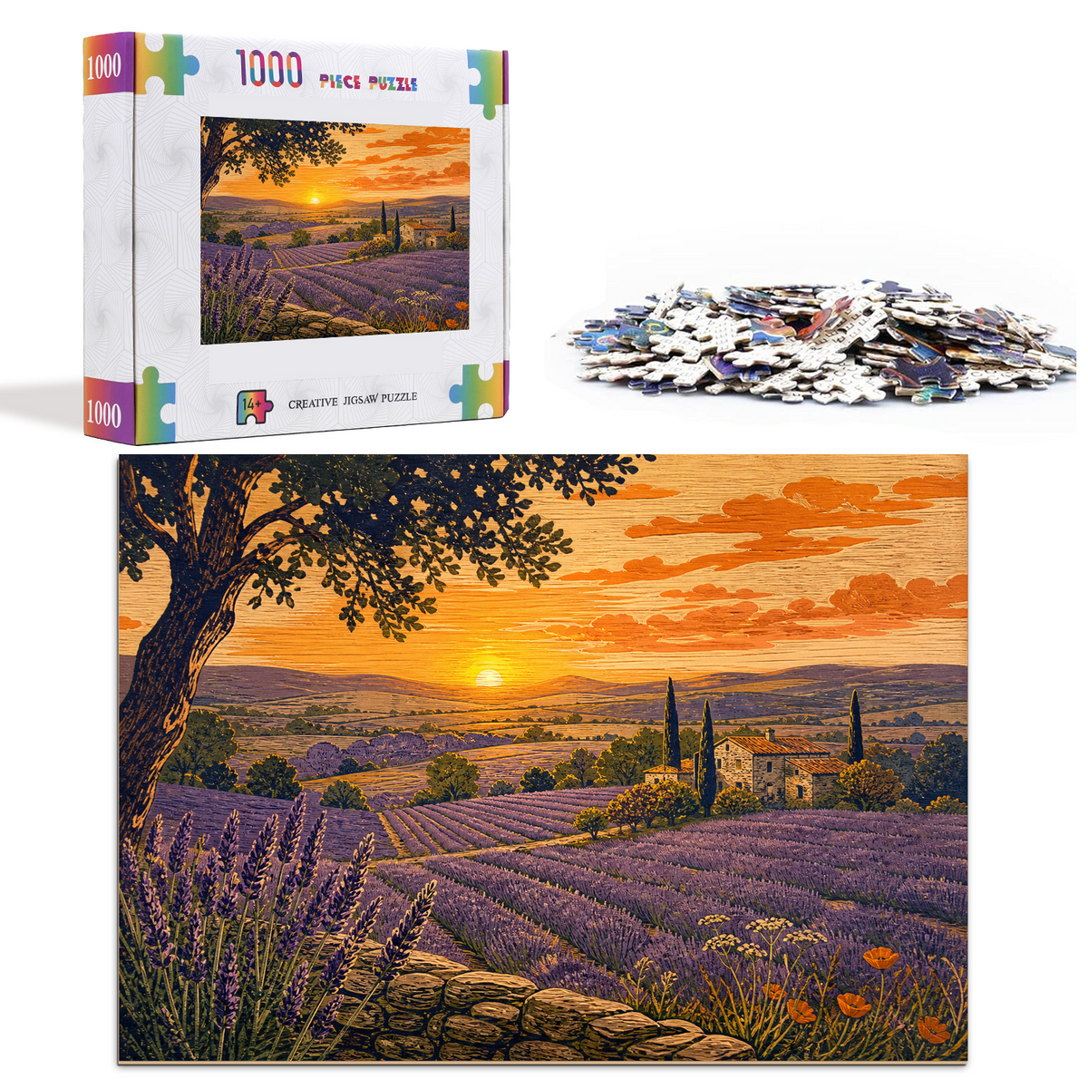 Golden-Hour Lavender Hills Landscape Puzzle - puzzle product view