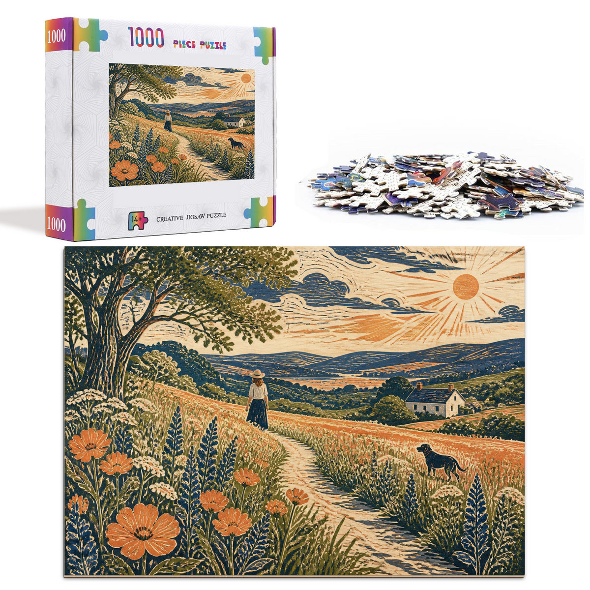 Sunlit Wildflower Meadow Landscape Puzzle - puzzle product view