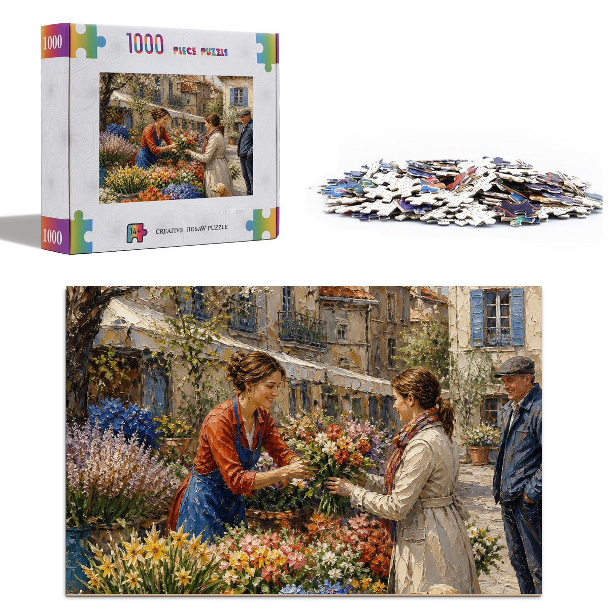 Quiet Spring Flower Market Oil Impasto Portrait Puzzle - puzzle product view