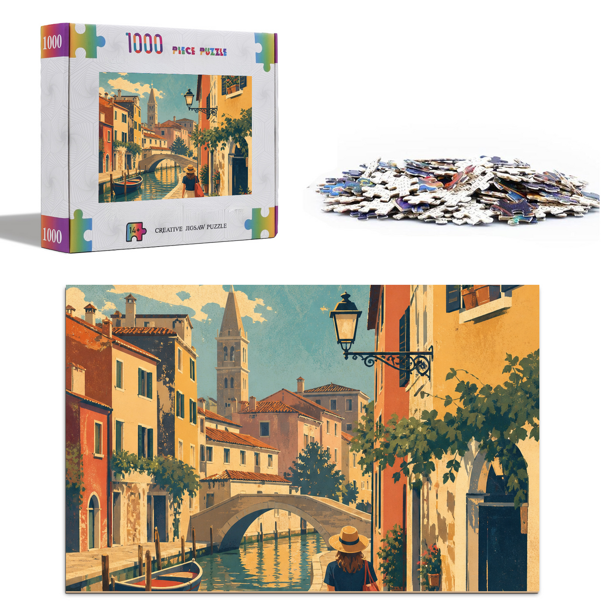 Sunlit Canal-Side Houses Portrait Puzzle - puzzle product view