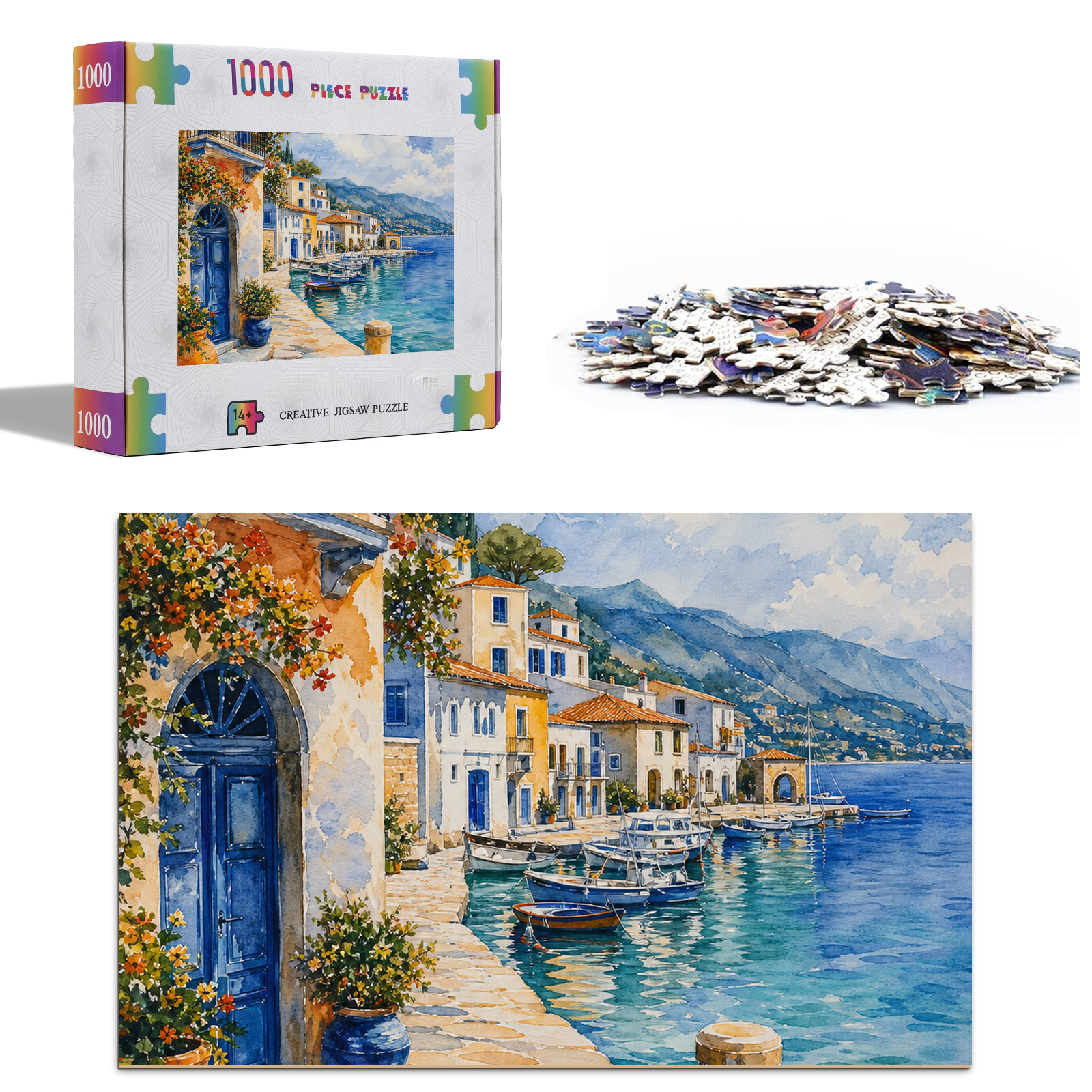 Rain-Washed Watercolor Harbor Portrait Puzzle - puzzle product view