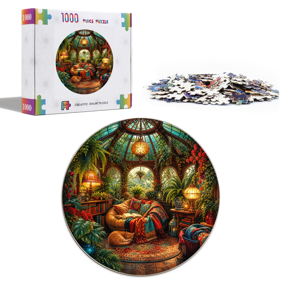Dancing Reading Nook Conservatory Round Puzzle - puzzle product view