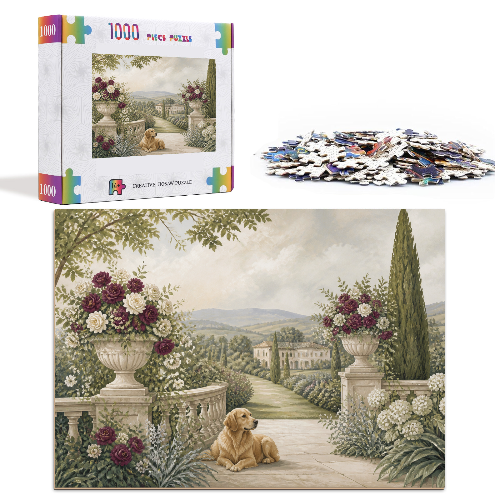 Sunlit Paper Cut Garden Tile Mural Landscape Puzzle - puzzle product view
