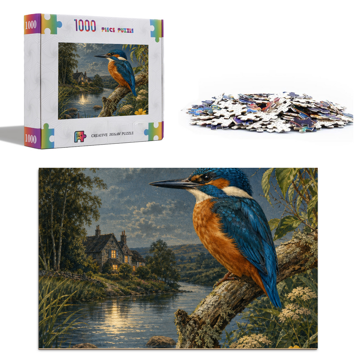 Moonlit Kingfisher By A River Portrait Puzzle - puzzle product view