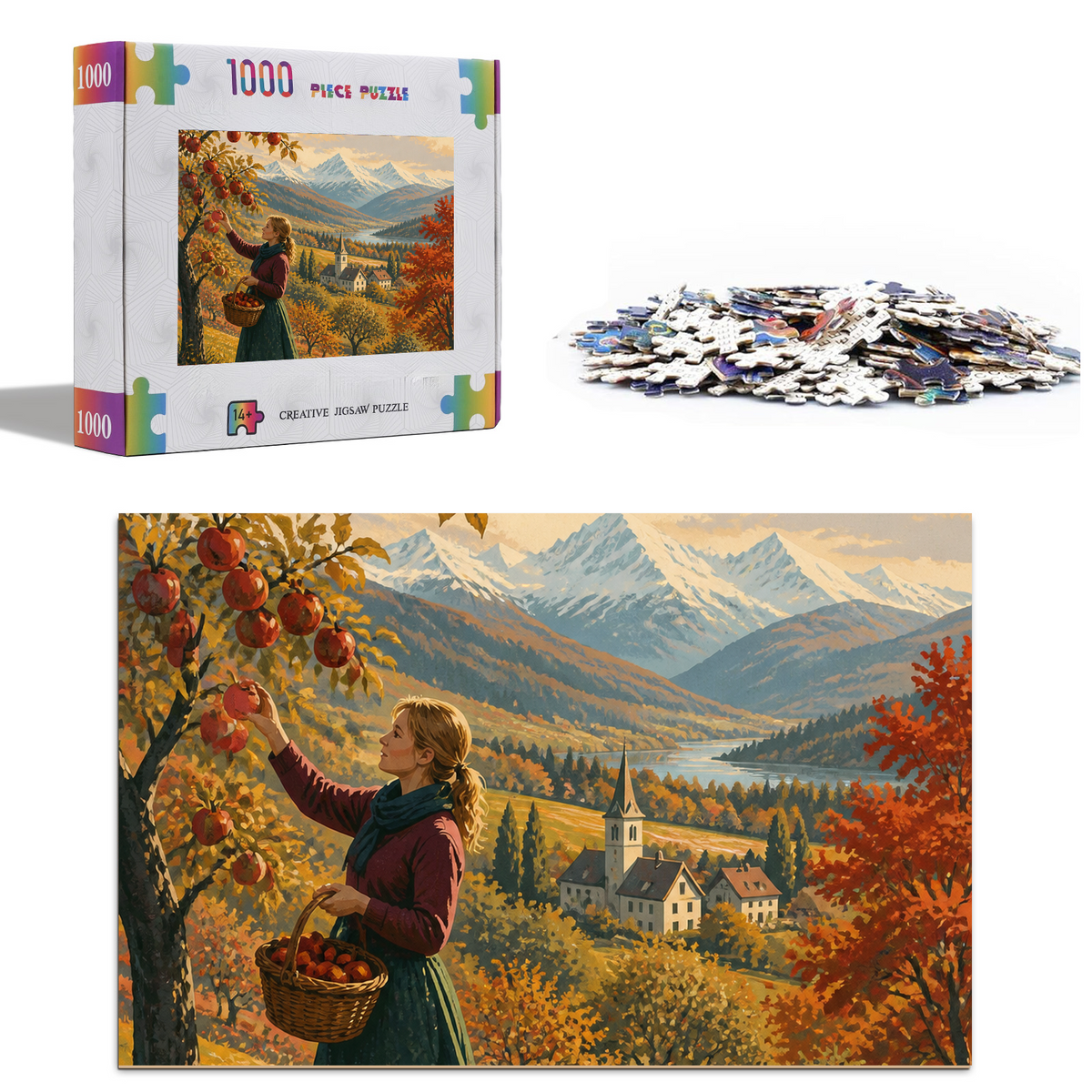 Moonlit Autumn Apple Orchard Travel Poster Portrait Puzzle - puzzle product view