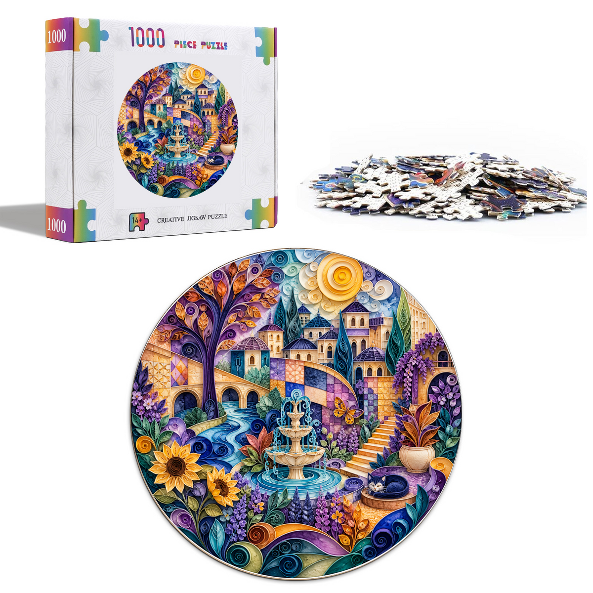 Copperleaf Watercolor City Garden Round Puzzle - puzzle product view