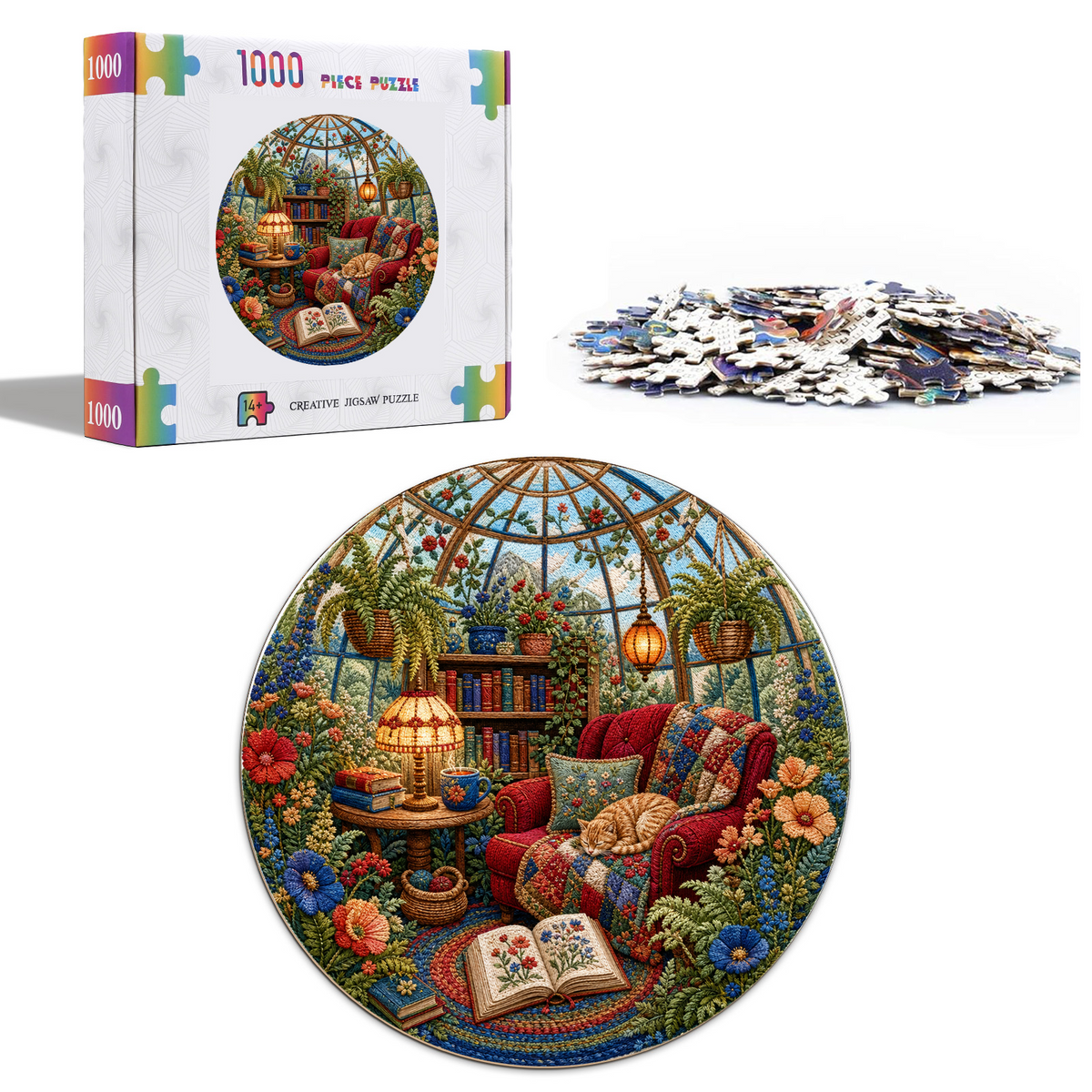 Wildflower Reading Nook Conservatory Round Puzzle - puzzle product view