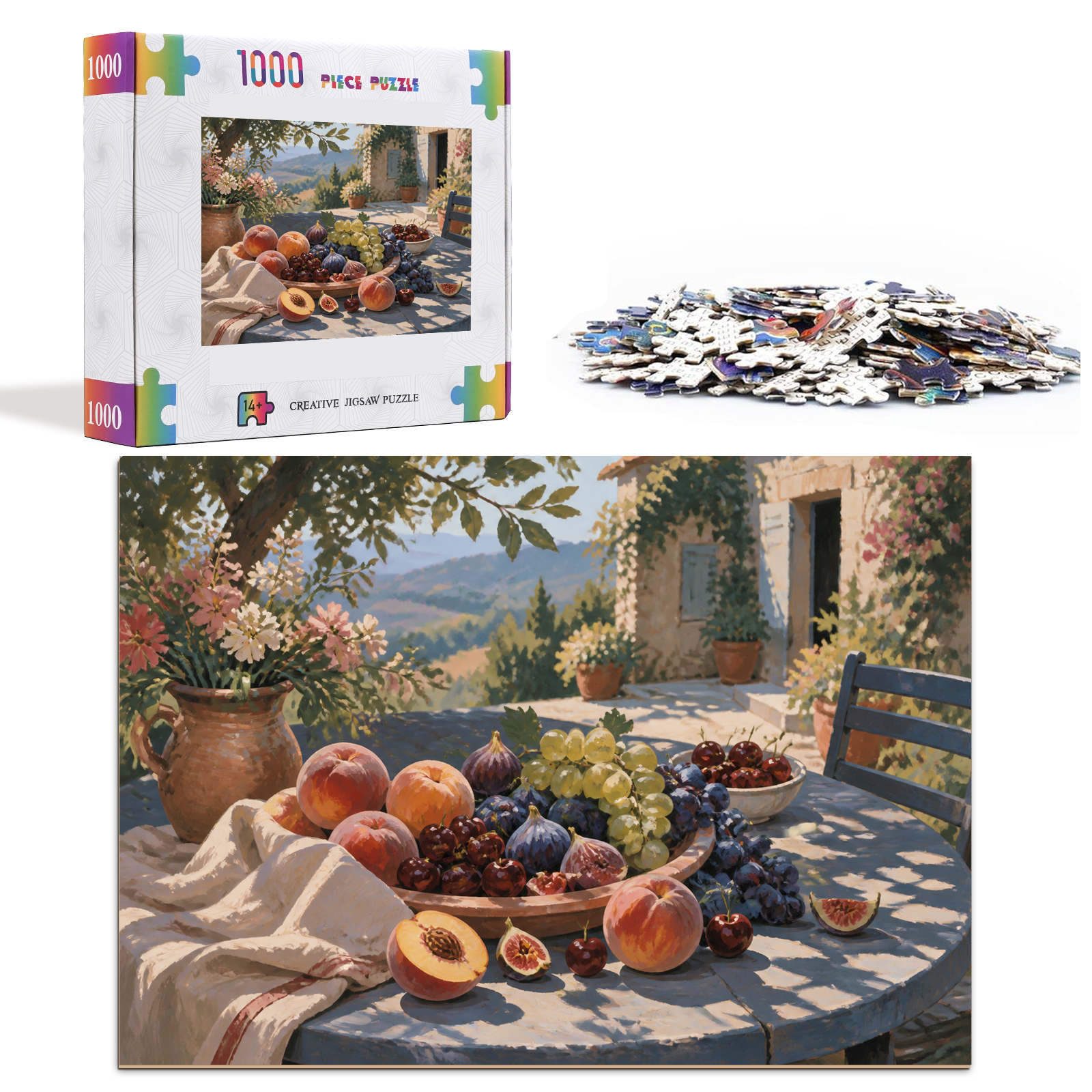 Sunlit Summer Fruit Table Gouache Landscape Puzzle - puzzle product view
