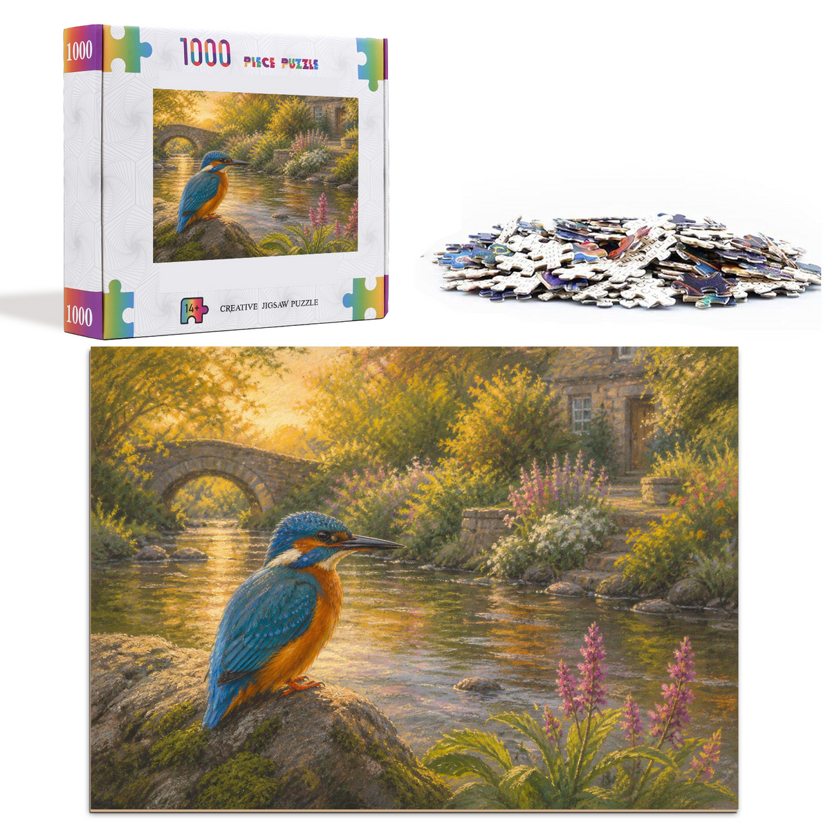 Golden-Hour Kingfisher By A River Landscape Puzzle - puzzle product view