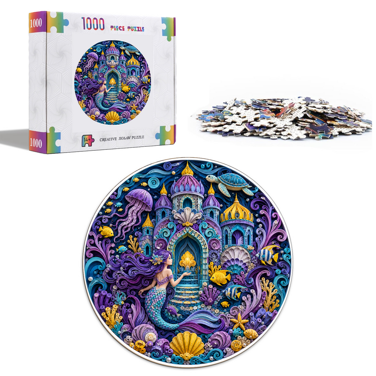 Whispering Mermaid Coral Palace Round Puzzle - puzzle product view